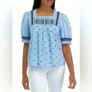 Chelsea & Theodore Boho Blue Embroidered Top